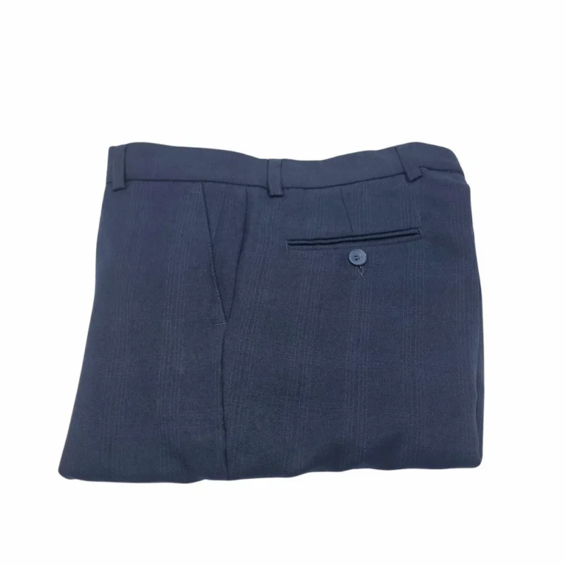 Calça social azul noite xadrez príncipe de gales dobrada, pregas frontais e bolso lateral