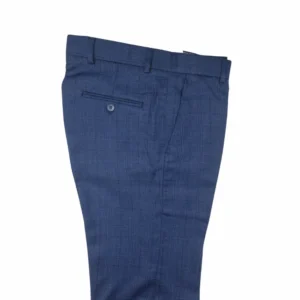 Calça social azul royal estampa gales dobrada, bolso traseiro com acabamento premium
