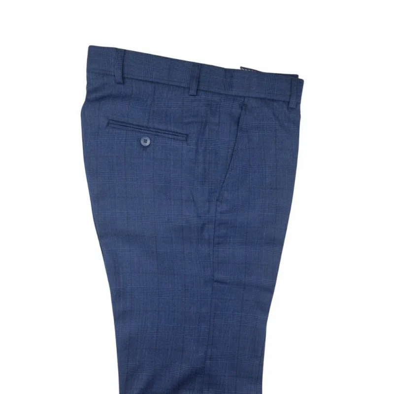 Calça social azul royal estampa gales dobrada, bolso traseiro com acabamento premium