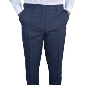 Calça social azul royal xadrez príncipe de gales vestida, cós e bolsos frontais