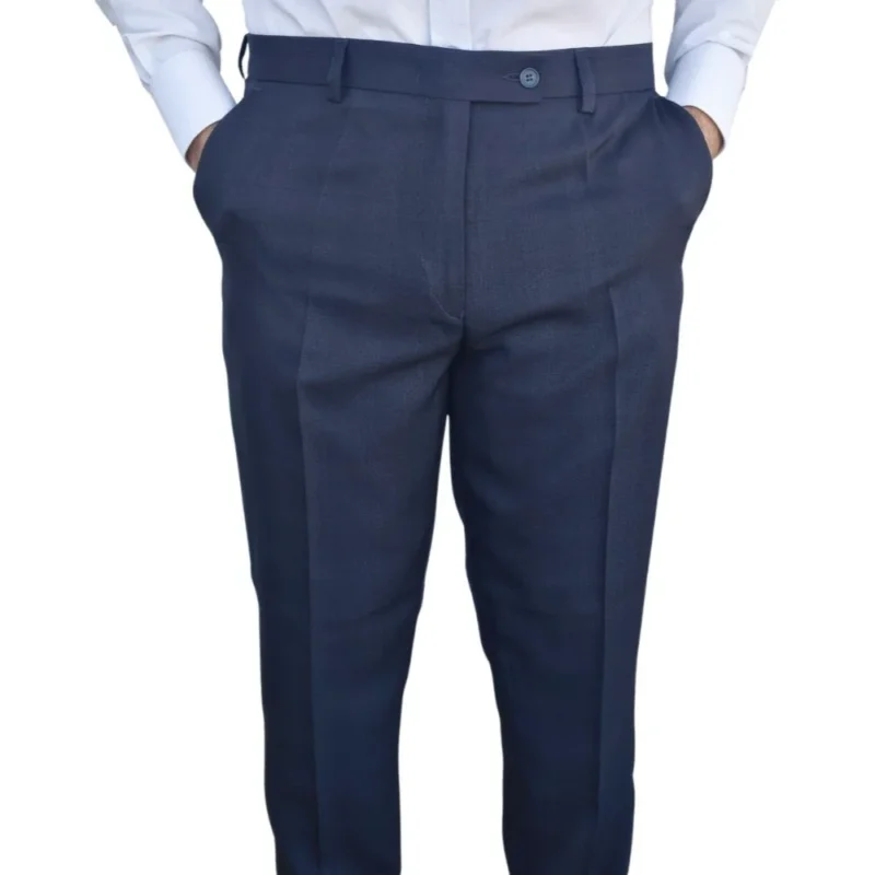 Calça social azul royal xadrez príncipe de gales vestida, cós e bolsos frontais