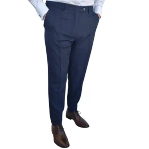 Calça social azul royal xadrez príncipe de gales, vista frontal em corpo inteiro