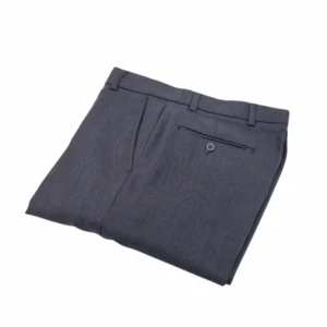 Calça social cinza chumbo micro estampa dobrada, pregas frontais e bolso lateral