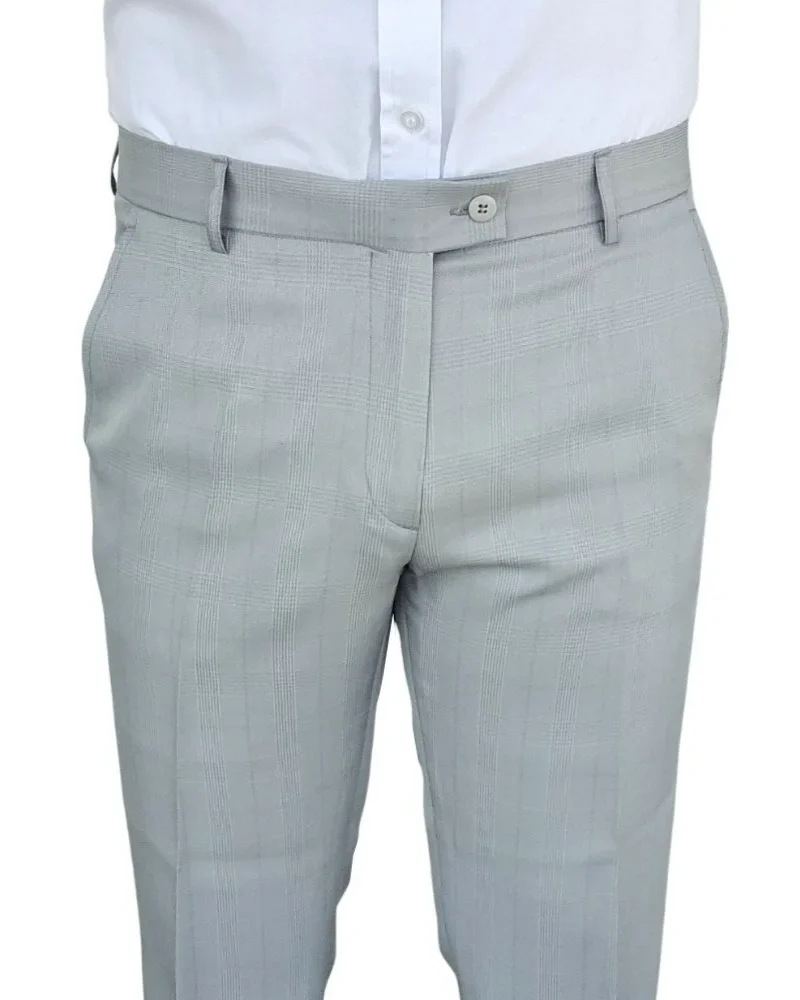 Calça social cinza clarinho estampa gales, vista frontal