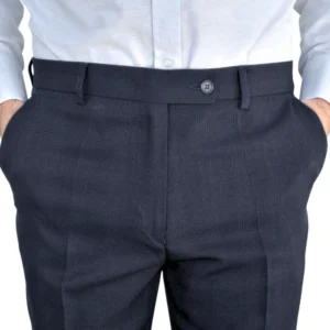 Detalhe da cintura frontal da calça social preta noite xadrez príncipe de gales