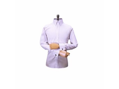 Camisa para abotoadura em fio egípcio com padronagem xadrez e punho elegante para composição social masculina.