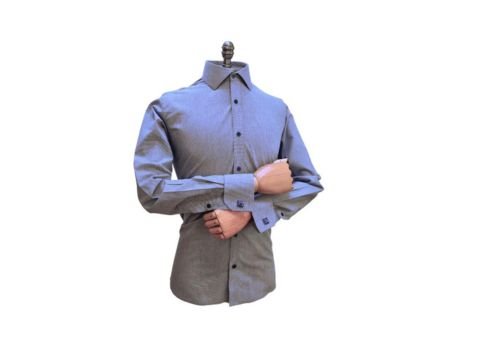 Camisa italiana azul 100% algodão masculina da MS Stilos com punho refinado e visual elegante