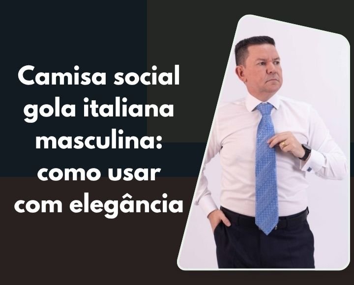 homem usando camisa social branca gola italiana com gravata azul em visual formal elegante