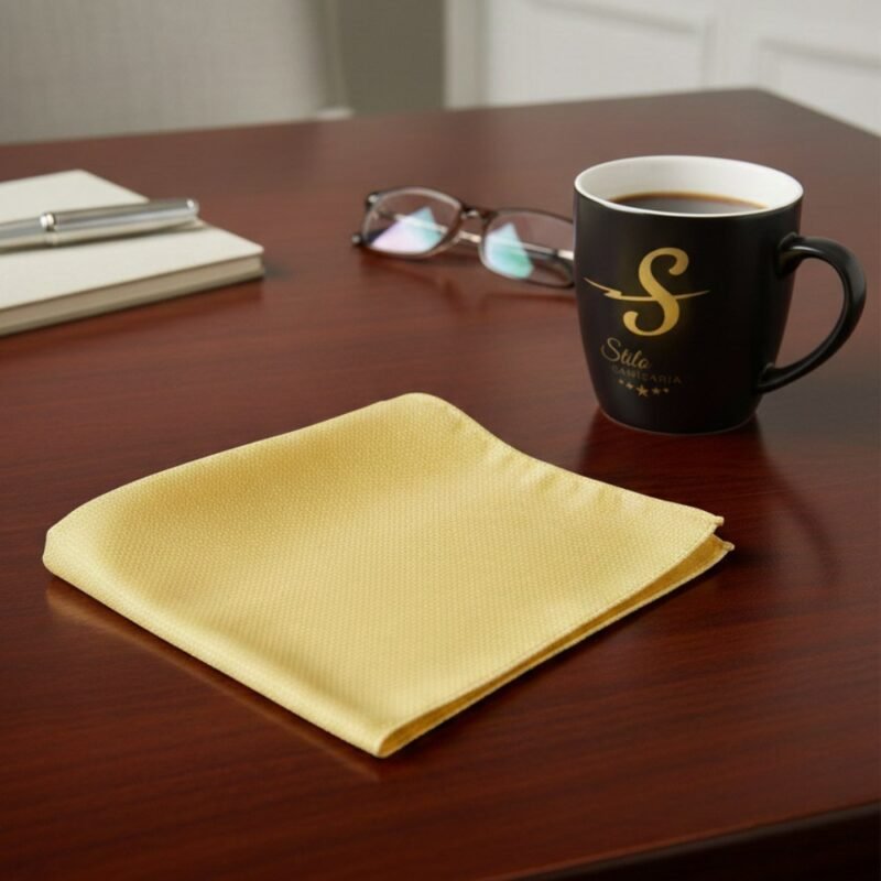 Lenço De Bolso Amarelo Claro Texturizado Elegância Moderna E Sofisticada — em close com foco no detalhe da textura e acabamento