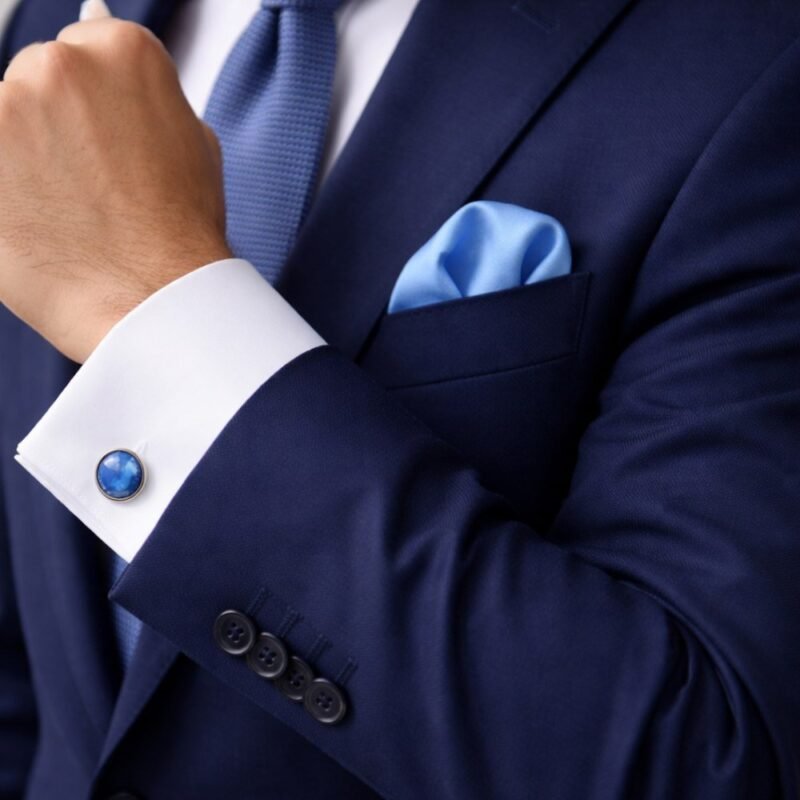 Lenço De Bolso Azul Serenity Acetinado Elegância Suave E Refinada — como acessório de terno