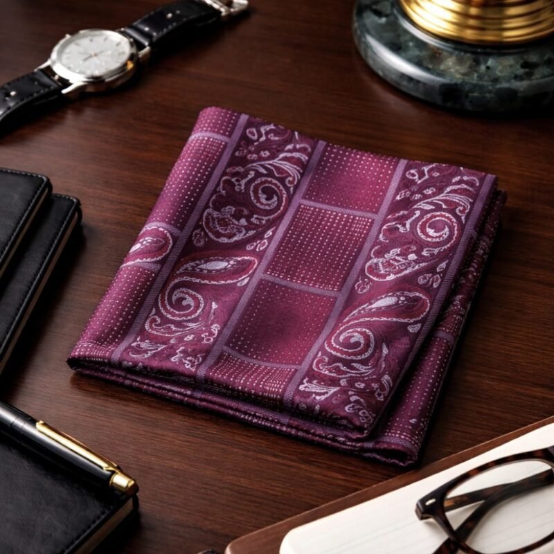 Lenço De Bolso Bordô Com Padrão Paisley Sofisticação Clássica