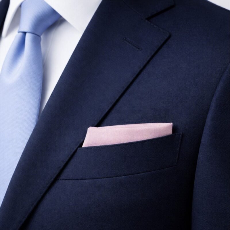 Lenço De Bolso Rosa Bebê Liso Elegância Minimalista E Refinada — no bolso do paletó