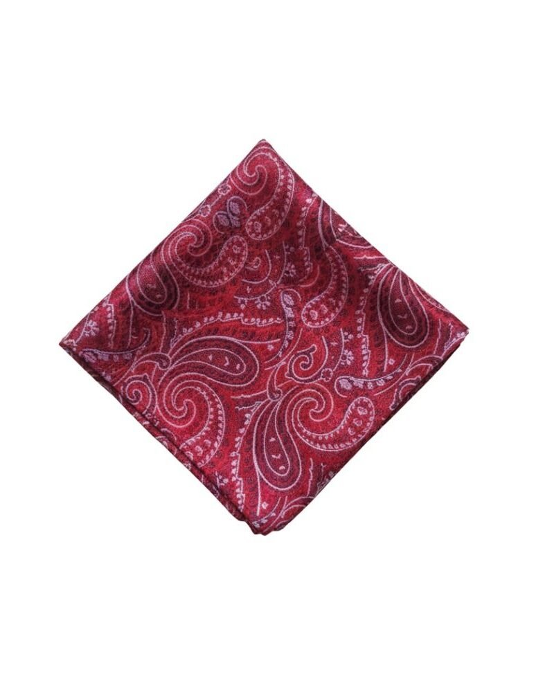 Lenço De Bolso Paisley Vermelho Elegância Clássica E Marcante — mostrando toda a padronagem