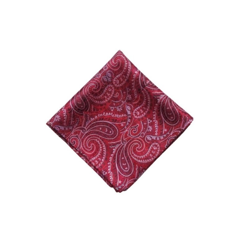 Lenço De Bolso Paisley Vermelho Elegância Clássica E Marcante — mostrando toda a padronagem
