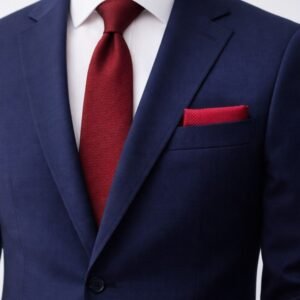 Lenço De Bolso Vermelho Texturizado Elegância Intensa E Moderna — foto principal dobrado no bolso do paletó