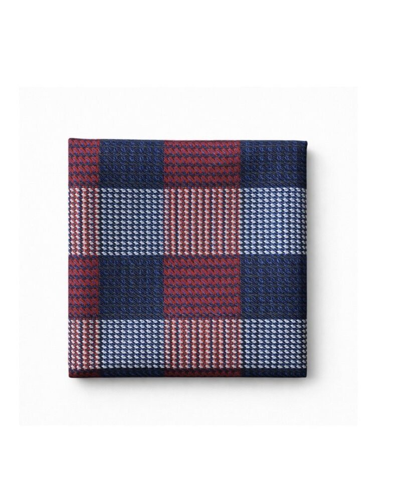 Lenço De Bolso Xadrez Azul, Vermelho E Branco Elegância Clássica Ms Stilos — mostrando os detalhes