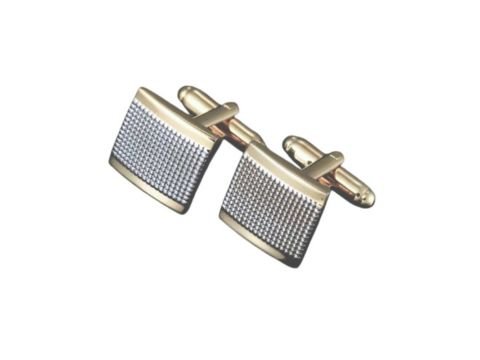 Abotoadura masculina dourada e prata com acabamento sofisticado para camisa social.