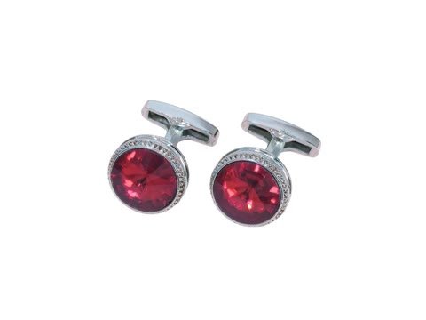 Abotoadura de aço inoxidável prata com cristal vermelho rubi, para camisa de punho duplo