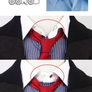 Comparativo antes e depois do alargador de colarinho, mostrando a folga ganha no pescoço