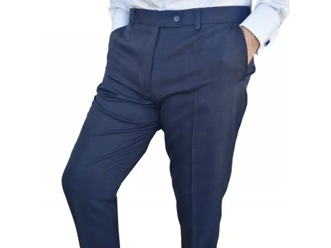 Calça social azul royal com xadrez príncipe de gales, padronagem discreta para o ambiente corporativo