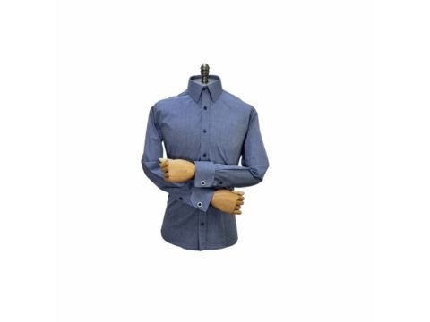 Camisa azul francesa 100 algodão masculina da MS Stilos com acabamento refinado