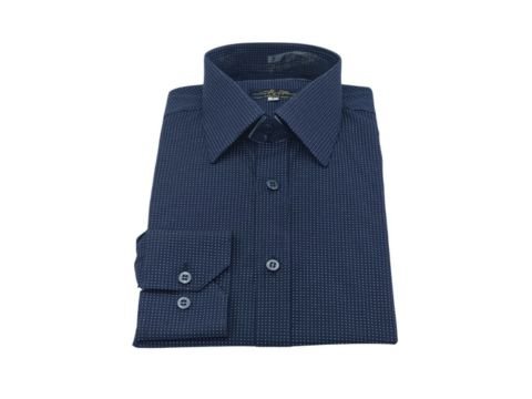 Camisa azul marinho poá azul claro francesa da MS Stilos com modelagem social elegante