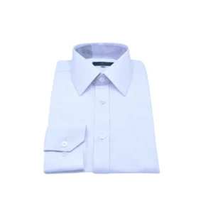 Camisa social branca lisa sulfite com gola francesa, dobrada em perspectiva