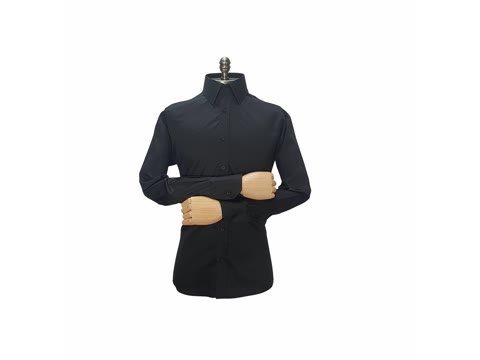 Camisa social preta lisa com colarinho francês estruturado