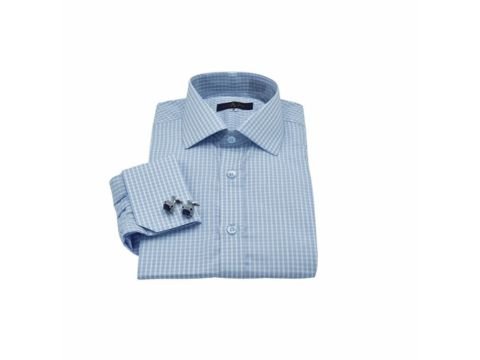 Camisa italiana 100 algodão azul xadrez masculina da MS Stilos com modelagem elegante