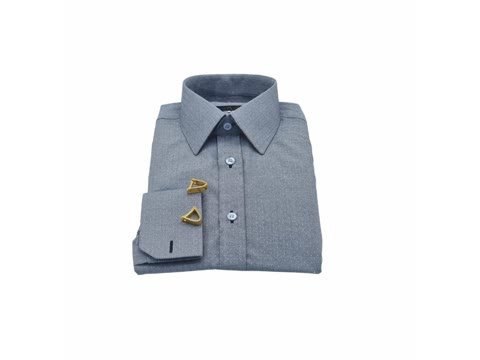 Camisa social cinza de punho duplo em algodão puro