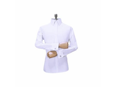 Camisa branca de colarinho francês e punho duplo, pronta para receber abotoadura