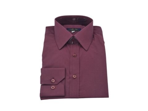Camisa social francesa bordô masculina da MS Stilos com colarinho clássico e punho social