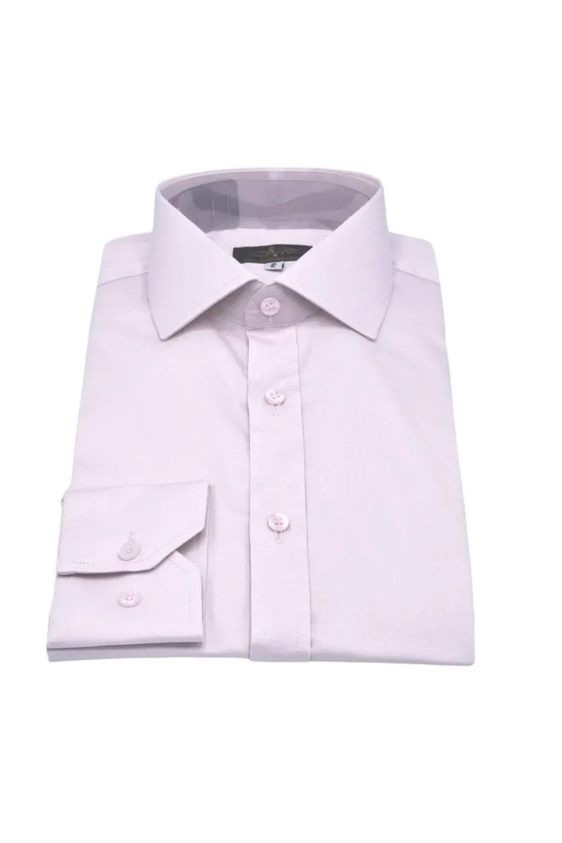Camisa social rosa claro em fio egípcio com gola italiana, dobrada de frente
