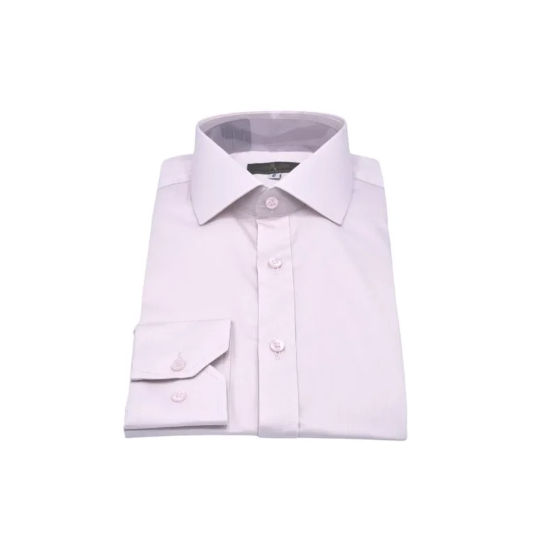 Camisa social rosa claro em fio egípcio com gola italiana, dobrada de frente