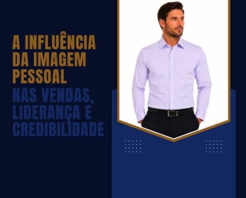 Capa da matéria da MS Stilos sobre a influência da imagem pessoal nas vendas, liderança e credibilidade, com modelo usando camisa social lilás.