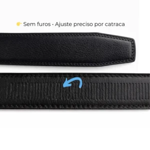 Tira lisa e trilho de catraca do cinto automático, que ajusta sem furos