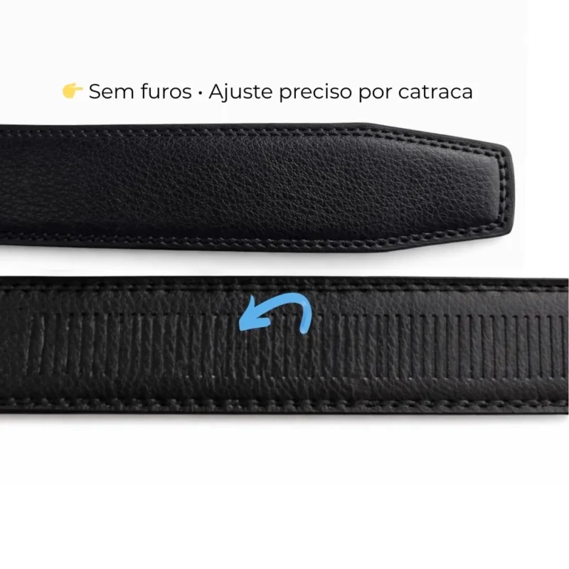 Tira lisa e trilho de catraca do cinto automático, que ajusta sem furos