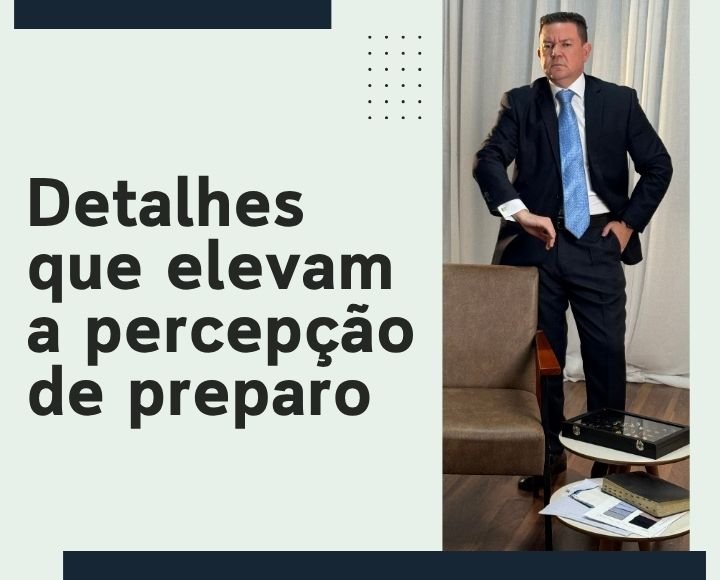 Capa da matéria Detalhes que elevam a percepção de preparo com homem de terno e gravata em composição elegante.