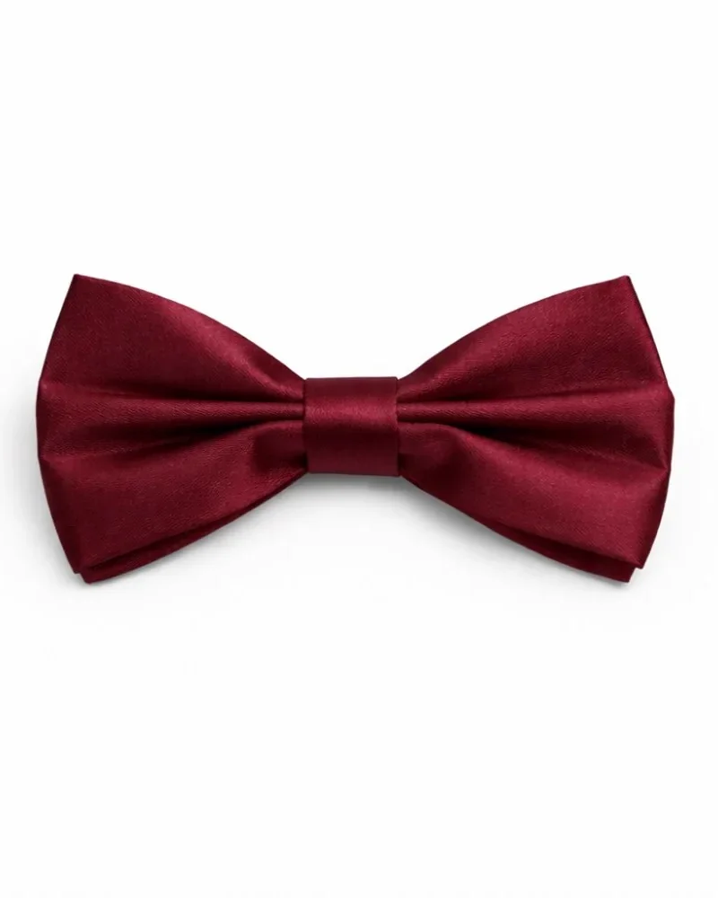 Gravata borboleta masculina bordo vinho em tecido de dupla camada, vista de frente