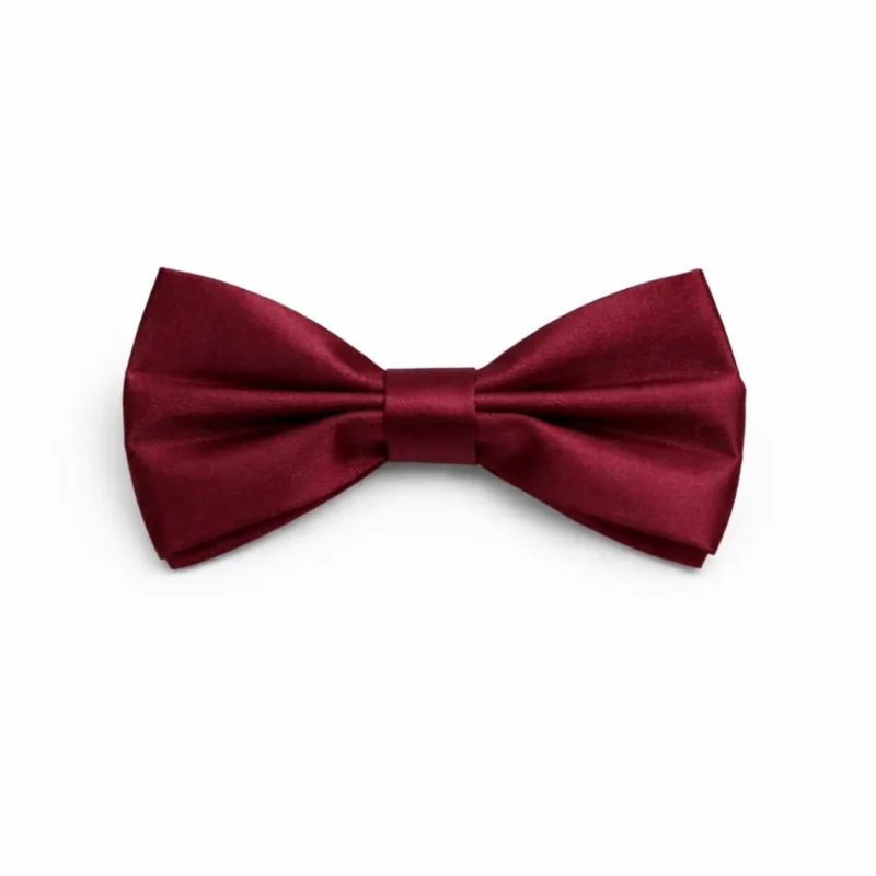 Gravata borboleta masculina bordo vinho em tecido de dupla camada, vista de frente