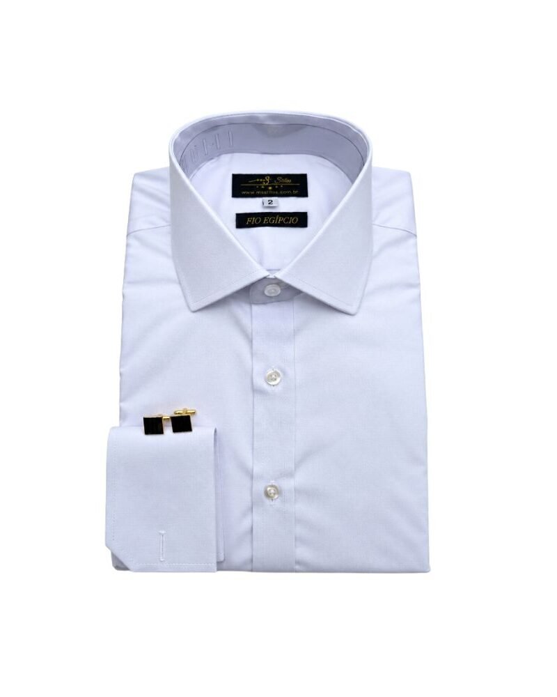 Camisa Fio Egípcio Branca Lisa Italiana Algodão com 3% de Elastano