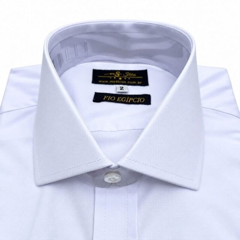 Camisa Fio Egípcio Branca Lisa Italiana Algodão com 3% de Elastano