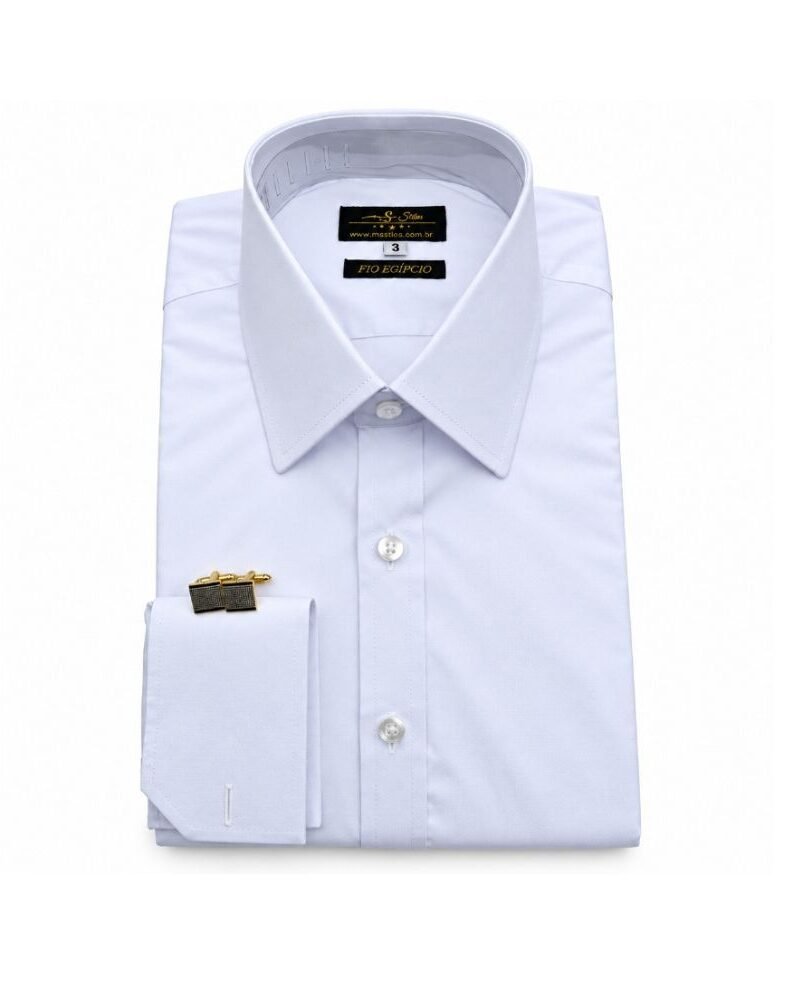 Camisa Branca Lisa Fio Egípcio Francesa Algodão 3% Elastano