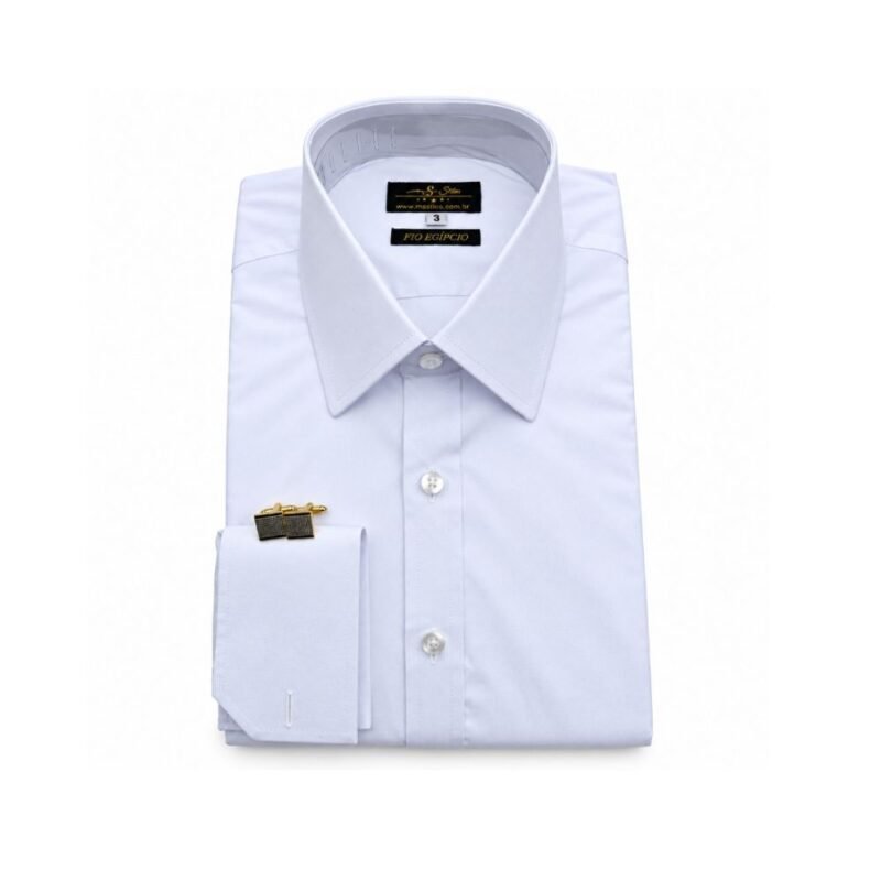 Camisa Branca Lisa Fio Egípcio Francesa Algodão 3% Elastano