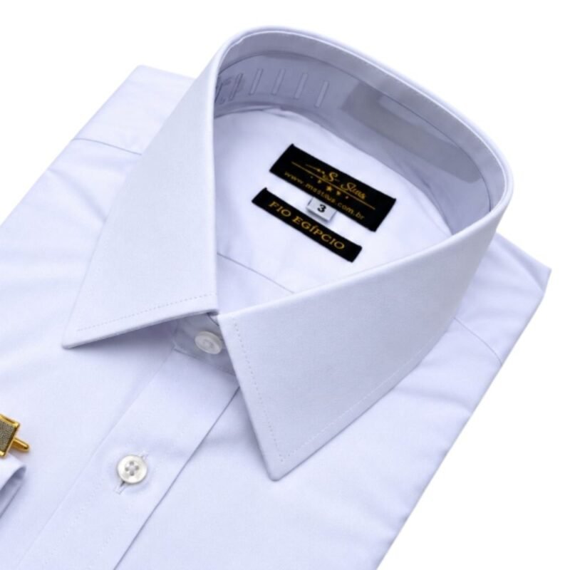 Camisa Branca Lisa Fio Egípcio Francesa Algodão 3% Elastano