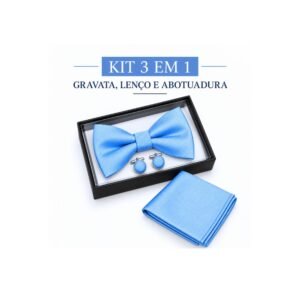 Kit Azul Claro com Gravata Borboleta, Lenço e Abotoaduras