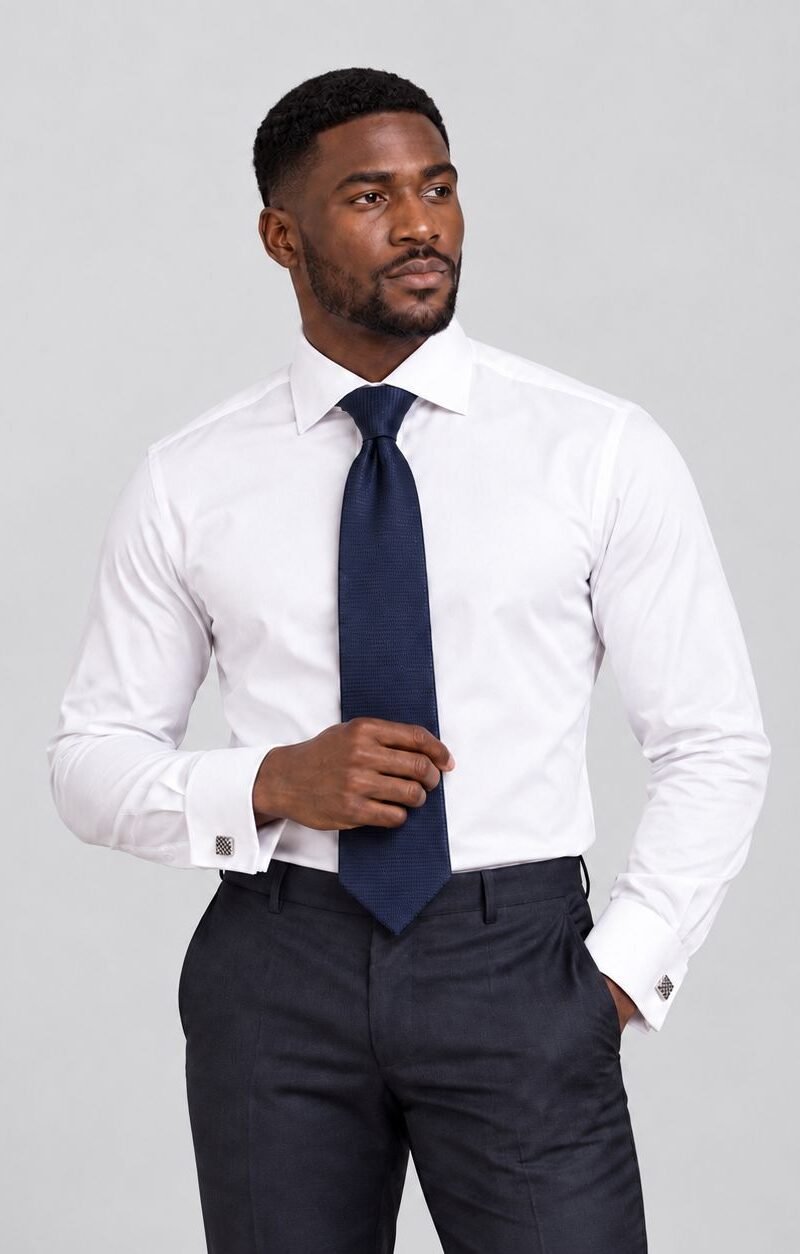 Kit Look Executivo - Camisa Italiana + Abotoadura + Gravata Tradicional 9Cm Azul