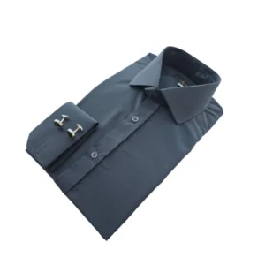 Camisa cinza chumbo italiana de modelagem semi slim dobrada, em vista de três quartos