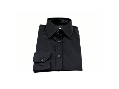 Camisa social preta em algodão egípcio com toque acetinado e colarinho francês