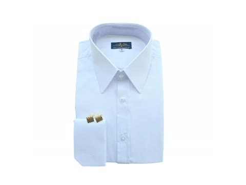 Camisa social branca de colarinho inglês com punho duplo